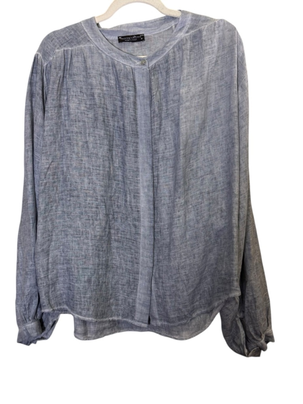 Italian Made Heathered Blue Button-Front Linen Blend Lightweight Blouse Sz M